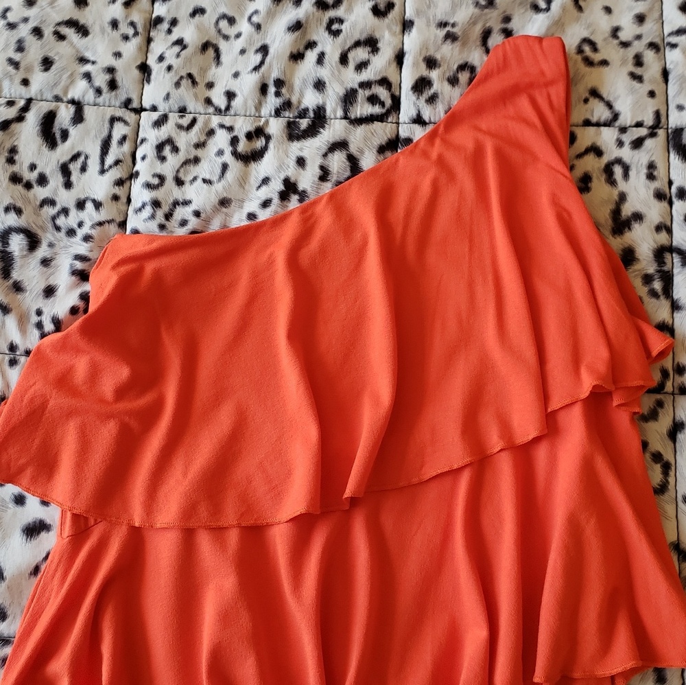 ASOS Orange One-Shoulder Ruffle Top Sz 6 - Picture 5 of 7